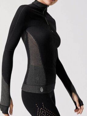 Free People Movement Black Athletic Top - Seamless Long Sleeve Zip Yoga - Small